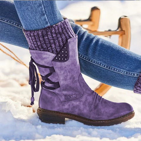 Botas de tacón plano de alta calidad para mujer, zapatos con diseño de telas combinadas de punto, para invierno y otoño ► Foto 1/6