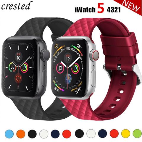 Correa de silicona para Apple watch, banda de 44mm y 40mm para iwatch de 38mm y 42mm, pulsera de patrón rombal para Apple watch series 3 4 5 se 6 ► Foto 1/6