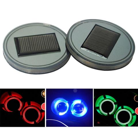 Alfombrilla luminiscente Solar LED para decoración de coche, soporte antideslizante para botella, posavasos, Soporte para vasos de fibra acrílica, accesorios para automóviles, 2 uds. ► Foto 1/6