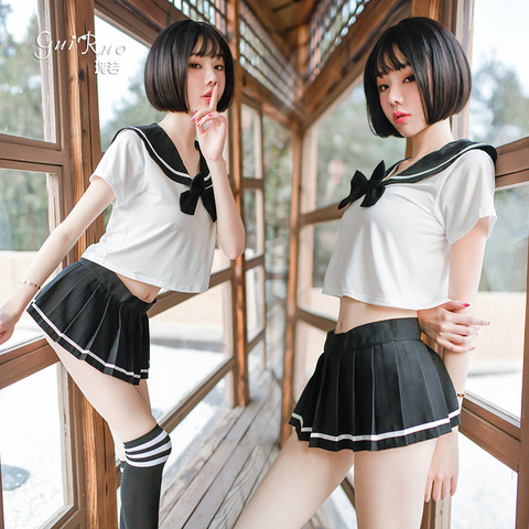 Conjunto de lencería estilo marinero para mujer, uniforme escolar coreano/japonés, trajes de marinero, Tops y faldas ► Foto 1/6