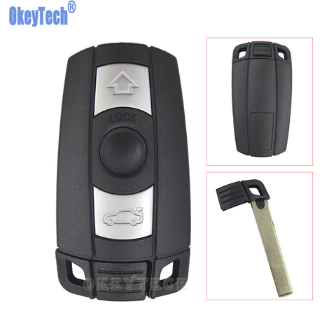 OkeyTech-carcasa de llave a distancia de coche, cubierta de llave para Bmw 1/3/5/6/7 Series E90 E60 F10 F30, hoja sin cortar, 3 botones, funda de llave de repuesto ► Foto 1/6