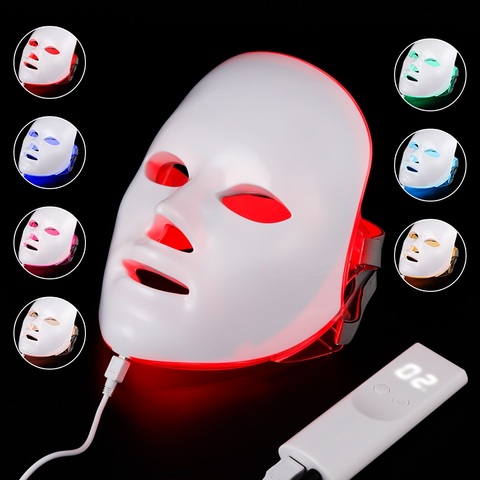 7 colores luz LED máscara Facial rejuvenecimiento de la piel LED máscara fototerapia cuidado de la cara belleza Anti acné blanquear arrugas máscara de eliminación ► Foto 1/6