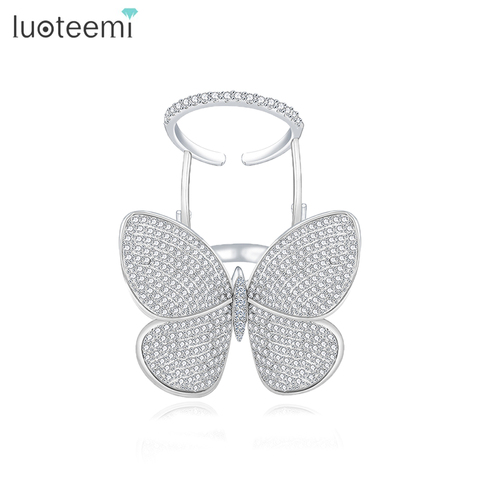 LUOTEEMI Alta Calidad De Moda Único Anillo Ajustable Micro Pavimentada Shining CZ Móvil Forma de La Mariposa de La Joyería para el Partido Regalo ► Foto 1/6