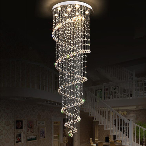 Jmmxiuz moderna gran escalera espiral larga candelabro con cristales de iluminación para escalera gota de lluvia lámpara pendiente + envío gratis ► Foto 1/6