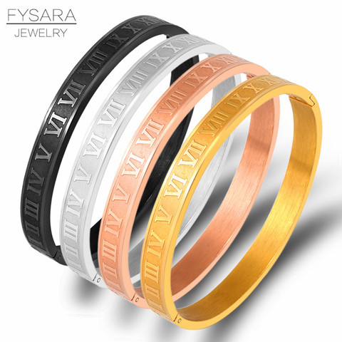 FYSARA-pulsera de acero inoxidable para hombre y mujer, brazalete de Color oro rosa para parejas, Número Romano, regalo de joyería de boda ► Foto 1/6