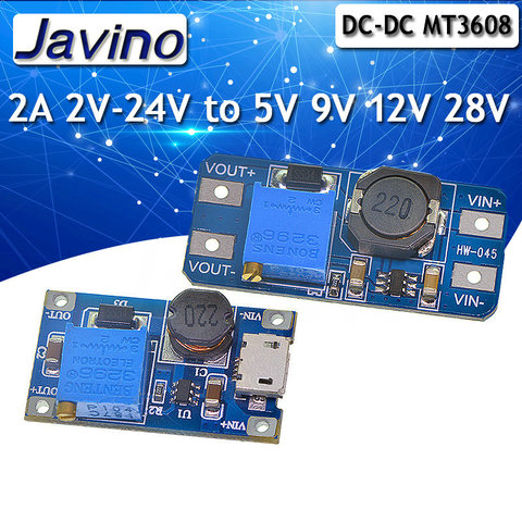 5 uds MT3608 DC-DC Módulo de impulso ajustable 2A Placa de impulso Módulo de aumento con MICRO USB 2V-24V a 5V 9V 12V 28V ► Foto 1/6