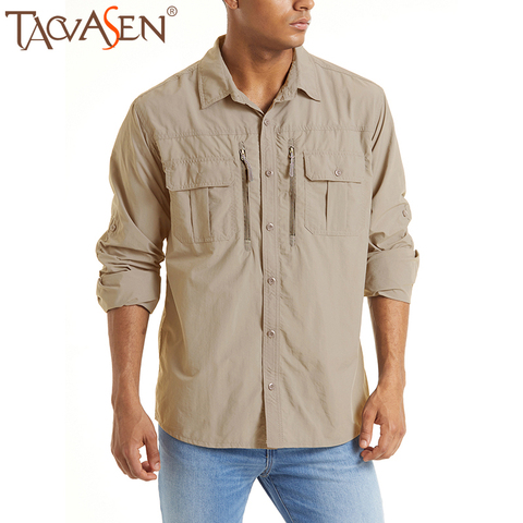 TACVASEN-camisas tácticas de senderismo para hombre, camisas de manga larga de trabajo, de secado rápido, para exteriores, combate militar, caza, pesca, Verano ► Foto 1/6