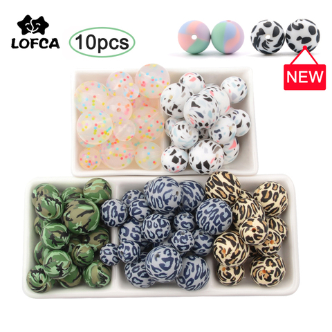 Cuentas de silicona para chupete de bebé, 10 Uds., estampado de leopardo, 12/15/19mm, cuentas de dentición para bebé, joyería artesanal sin BPA ► Foto 1/6