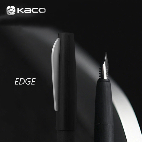 Nueva pluma estilográfica KACO EDGE negro cepillado de Metal con 2 convertidores de tinta nib con caja de regalo para oficina ► Foto 1/6