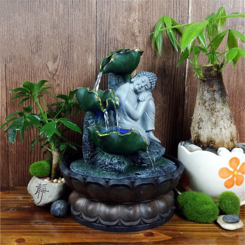 Hecho a mano en Buda durmiendo estatua de agua Led fuente Zen habitación Feng Shui Holiday adornos hogar artesanía ► Foto 1/6