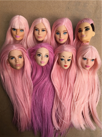 Raro nuevo pelo cabeza de la muñeca colección Rosa pelo arraigado muñeca 1/6 señora juguete cabeza DIY piezas de juguete hombre muñeca cabezas ► Foto 1/6