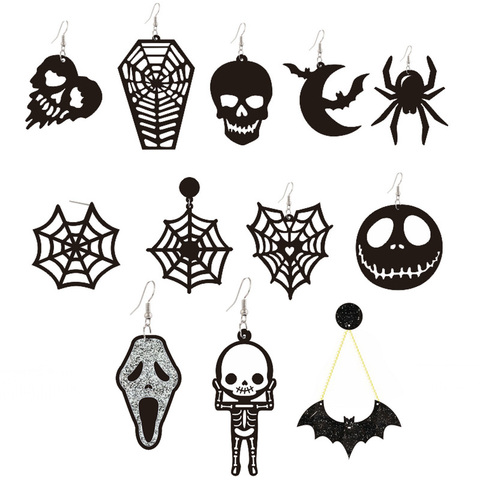 Pendientes acrílicos para mujer, de Halloween, con diseño de araña, murciélago, calabaza, Luna, Cráneo, aretes colgantes, joyería Punk ► Foto 1/6