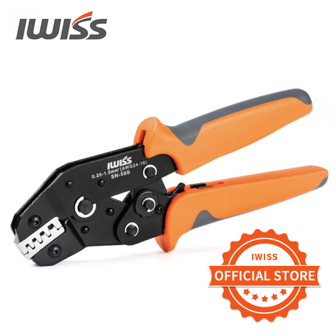 IWISS SN-58b 6,3/4,8/2,8 herramienta de crimpado de resorte de enchufe terminal de trinquete 0,25-1,5mm herramienta de prensado en frío abrazadera de terminal desnudo alicate crimpador ► Foto 1/5