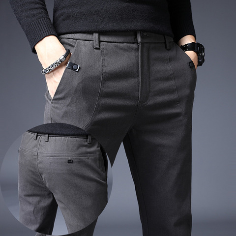 ¡Novedad de 2022! Pantalones informales ajustados para hombre, Pantalones elásticos a la moda de longitud completa, Pantalones de marca para hombre, Pantalones negros y azules ► Foto 1/6