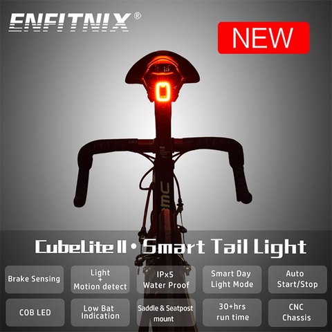 Enfitnix-luz trasera Cubelite II de freno para automóvil, Sensor inteligente para bicicleta de montaña y carretera, luz LED transpirable con carga USB ► Foto 1/6