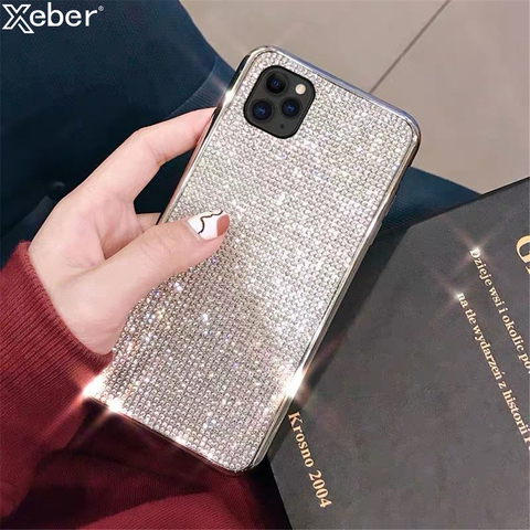 Funda de teléfono con purpurina y diamantes de imitación para iPhone, carcasa trasera de silicona suave con diamantes brillantes para iPhone 12 11 Pro Max XS Mini XR X 6 7 8 Plus SE2 ► Foto 1/6