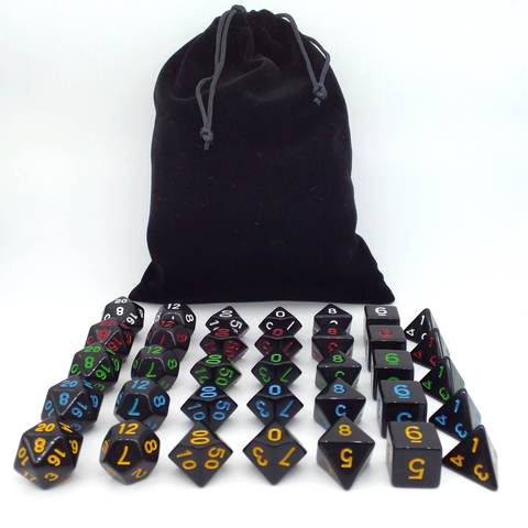 TITANS, juego de dados DND Dado RPG de 35 uds, nuevo negro con 5 colores de fuente, juegos de dados poliédricos con bolsa de terciopelo ► Foto 1/5