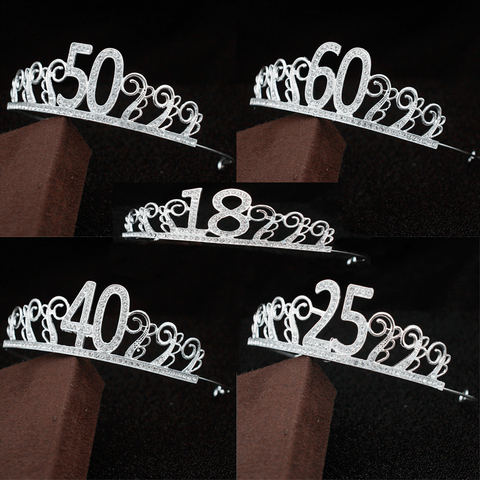 Diademas para madre de 60 años, diademas para tarta de cumpleaños, baile de graduación, corona de fiesta, 25, 40, 50, 18, joyería nupcial para el cabello ► Foto 1/6