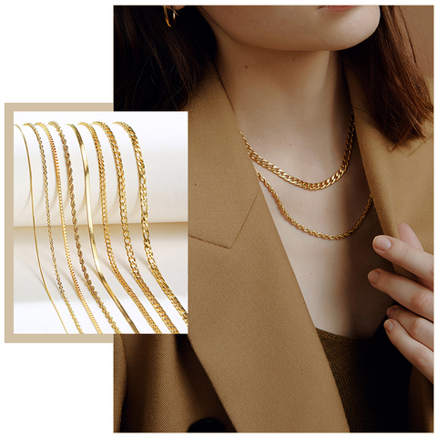 Gargantilla minimalista de Color dorado para mujer, collares antialérgicos de acero inoxidable, caja de serpiente cubana de Singapur, joyería de cadena Figaro ► Foto 1/6