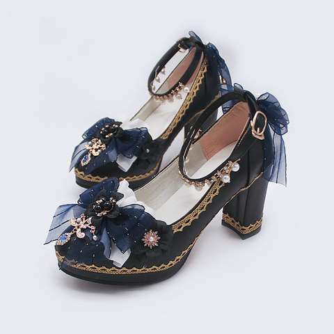 De moda de fiesta de Lolita hebilla arco perla flor boda tacones altos Cosplay zapatos Loli Goth Anime mujer Kawaii zapatos ► Foto 1/6