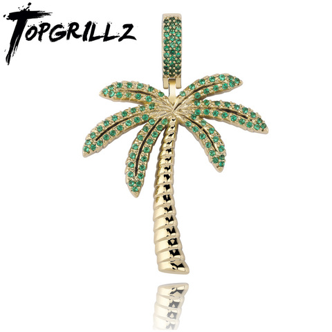 TOPGRILLZ-colgante de circonia cúbica con diseño de árbol de coco, collar, Gargantilla, Color dorado y plateado, estilo Hip Hop, para hombre ► Foto 1/6