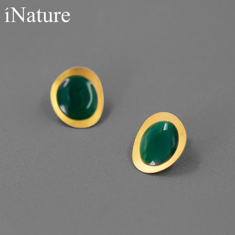 INATURE-pendientes de tuerca geométricos de esmalte plateado de Ley 925, joyería Simple para fiesta ► Foto 1/5