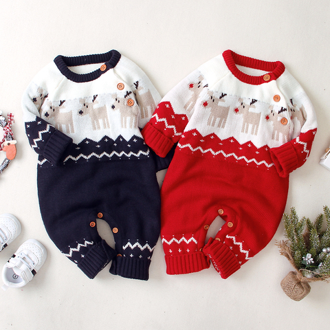 Pelele de Navidad para bebés y niños, Pelele de Reno de manga larga con alces impresos, mono patrón, ropa para niños y niñas, disfraz de Año Nuevo ► Foto 1/6