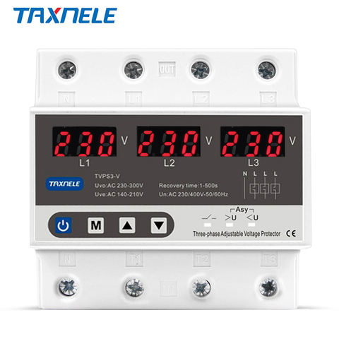 Protector de sobrevoltaje ajustable trifásico, dispositivo de protección de recuperación automática, reinicio de 63A 380V, 3 fases ► Foto 1/6