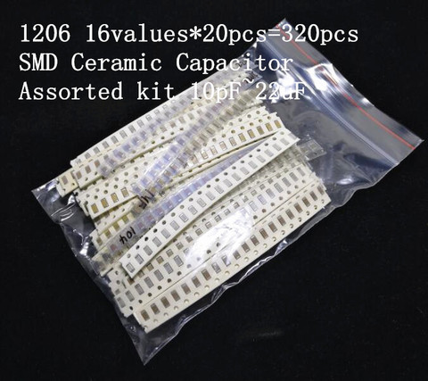 Kit surtido de condensadores de cerámica 1206 SMD, 10pF ~ 22uF ,16 valores * 20 piezas = 3 20 piezas, Kit de muestras Kit Diy electrónico ► Foto 1/1
