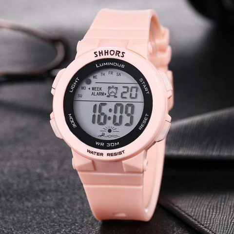Shhors-Reloj deportivo para Mujer, pulsera Digital Led rosa de silicona, electrónica, precio barato, envío directo ► Foto 1/5