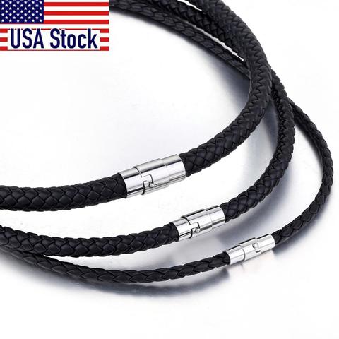 Los hombres de gargantilla de cuero negro trenzado de cuerda collar de cadena para hombres chicos de acero inoxidable hombre joyería Dropshipping. Exclusivo. UNM09A ► Foto 1/6