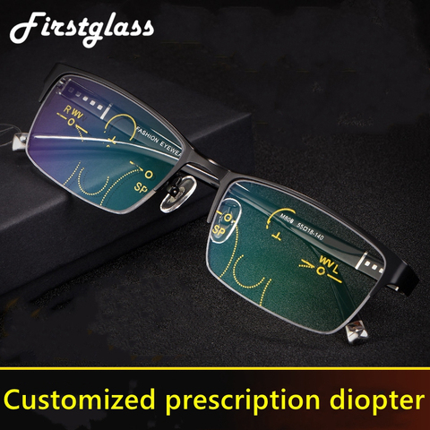 Gafas de lectura progresiva para hombre Multifocal TR90 gafas de presbicia de prescripción personalizada Anti luz azul medio marco negro 175 ► Foto 1/5