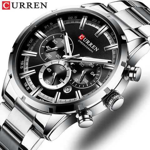 De Lujo CURREN moda relojes de cuarzo de plata clásico y Negro reloj de pulsera de hombre de los hombres reloj de pulsera con calendario cronógrafo ► Foto 1/6