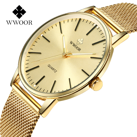 WWOOR-relojes de oro para hombre, de cuarzo, dorado, de pulsera, deportivo, resistente al agua, sencillo, 2022 ► Foto 1/6