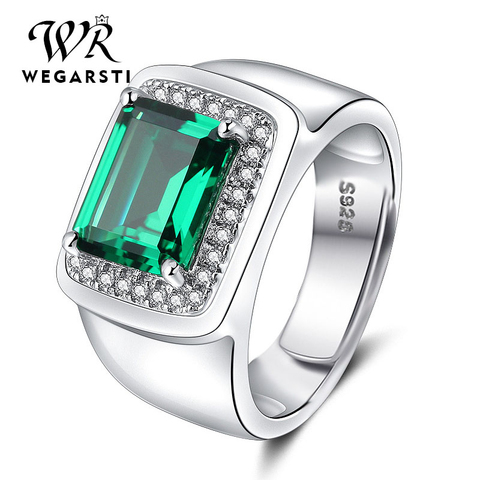 WRGARSTI-anillo clásico de Plata de Ley 925 con verde esmeralda, accesorios de joyería delicada para boda, regalos de tamaño abierto ► Foto 1/6