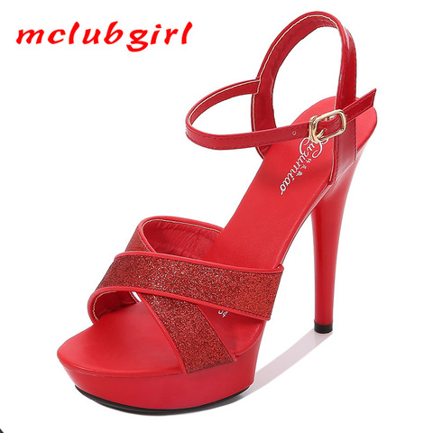 Mclubgirl transparentes-Sandalias de tacón superalto para mujer, zapatos de plataforma impermeables con diamantes de imitación, tacón fino Sexy, LFD ► Foto 1/6