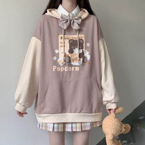 Japonés Otoño e Invierno sudaderas con capucha nuevas para chicas adolescentes estudiante kawaii lolita Sudadera con capucha de color suelto gótico tendencia con capucha ► Foto 1/6