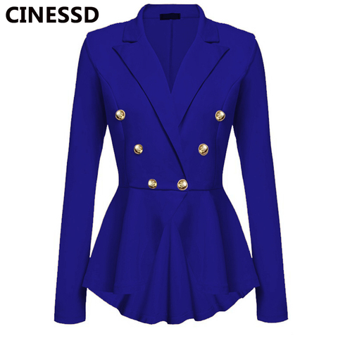 CINESSD-Chaqueta de manga larga con muescas para mujer, abrigos con doble botonadura de Metal, trajes informales ajustados, chaquetas de algodón sólido ► Foto 1/6