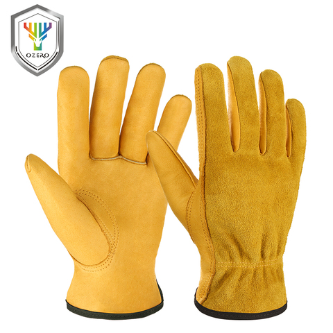 OZERO-guantes de jardinería de cuero genuino para hombre y mujer, guantes de trabajo con goma elástica, buen agarre Flexible para jardín, granja, trabajo pesado ► Foto 1/6