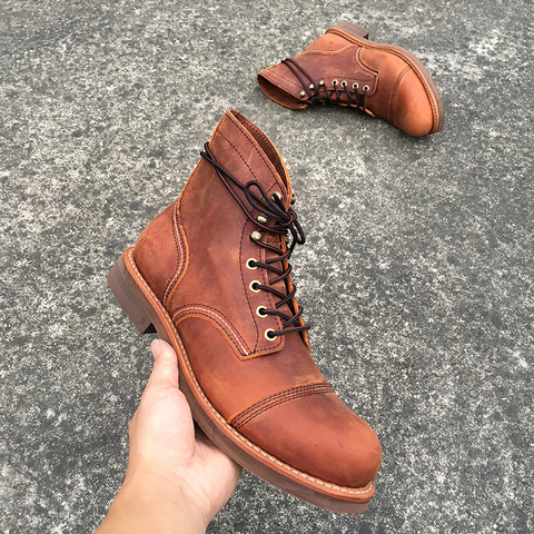 Yominior-Botas de cuero genuino con punta redonda para hombre, botines informales con cordones, para Primavera e Invierno ► Foto 1/6