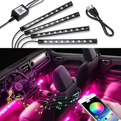 Luz LED RGB para coche, lámpara de ambiente con aplicación remota USB, Control por voz, luces decorativas para Interior automotriz, 36/48/72 ► Foto 1/6