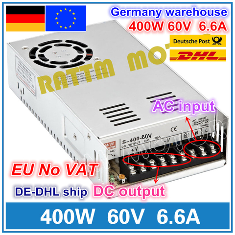 Interruptor de fuente de alimentación CC de 400W y 60V, S-400-60 de salida única de 6,6a para enrutador CNC, molino de espuma, grabador láser de corte ► Foto 1/3