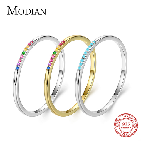 Modian-anillos de dedo coloridos apilables para mujer, CZ, arcoíris, moda de Plata de Ley 925 auténtica, joyería llamativa de boda ► Foto 1/6