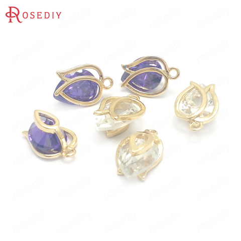 (37734)6 uds. De colgantes de tulipán de latón y circonita, 8x13MM, 24K, Color dorado, suministros de joyería, accesorios ► Foto 1/6