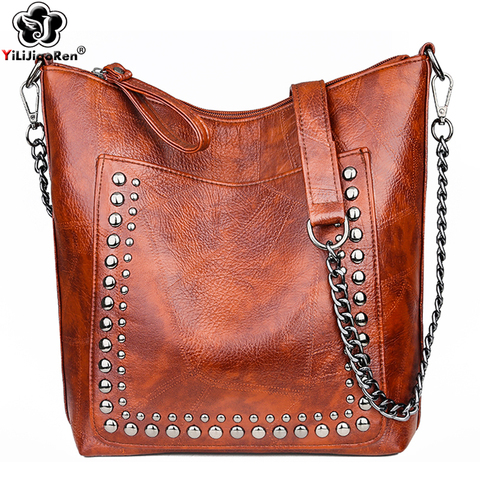 Bolso De hombro con tachuelas Retro para Mujer, bandolera De cuero De lujo, bolso grande ► Foto 1/6