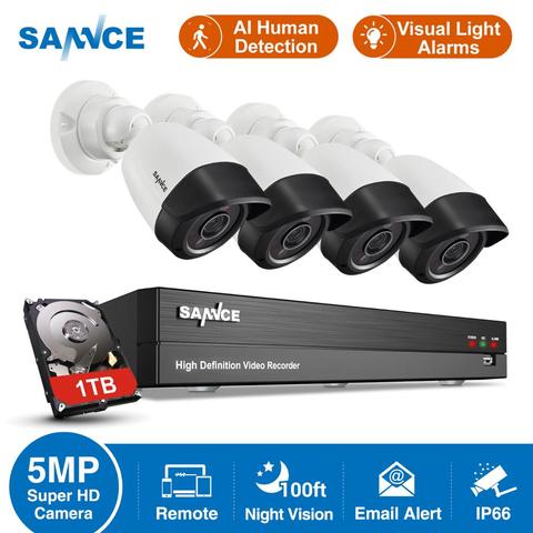 SANNCE-sistema de cámaras de seguridad para el hogar, DVR HD de 8 canales 5MP-N, 4 Uds., visión nocturna infrarroja de 5MP, IP66, cámaras IA para exteriores, Kit CCTV de vigilancia ► Foto 1/6