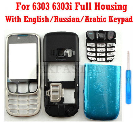 Funda de teléfono completa con teclado Inglés/ruso para Nokia 6303c 6303 classic 6303ci 6303i classic, con herramientas ► Foto 1/6