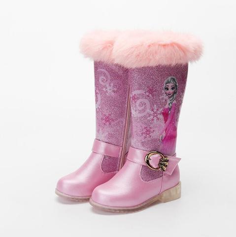 Disney-Botas de nieve para niños y niñas, zapatos de dibujos animados de Frozen y Elsa, Botas Largas de princesa Elsa con piel, impermeables, zapatos de dibujos animados ► Foto 1/6