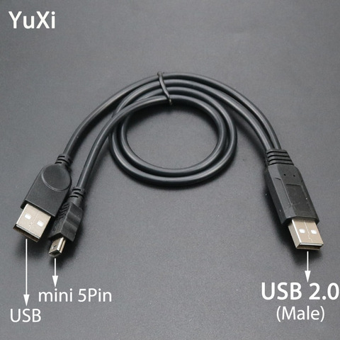 YuXi 2 en 1 USB 2,0 doble USB 2,0 tipo A macho A Mini 5 Pin macho Cable Y para 2,5 