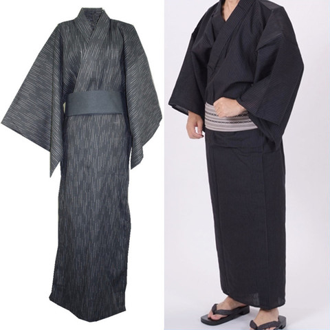 Yukata Kimono japonés tradicional para hombre, bata de salón masculina con  cinturón, pijamas de verano - AliExpress